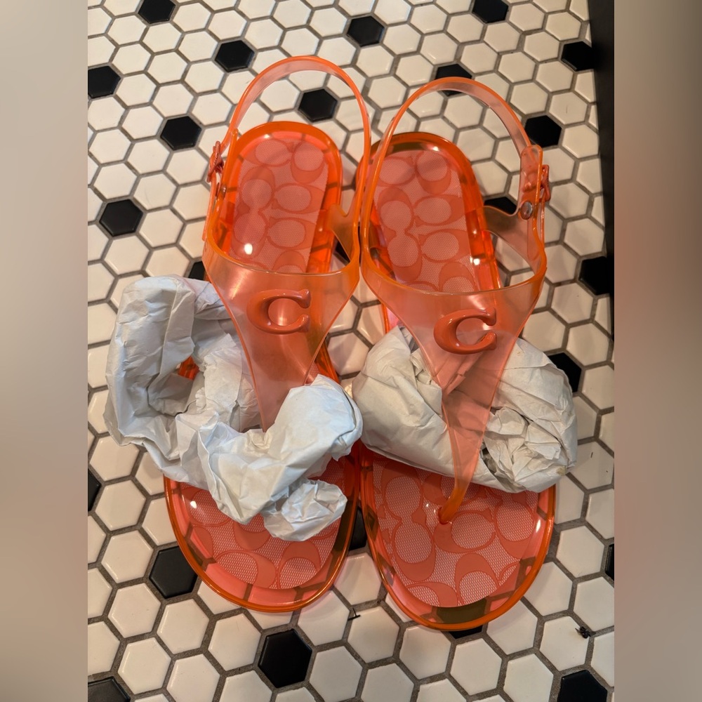Coach Women's Orange Jelly Sandals